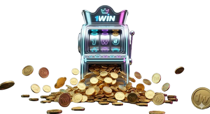 1win 코리아 공식 실버 크롬 슬롯머신과 1w 로고가 새겨진 골드 코인이 쏟아지는 입체적인 이미지